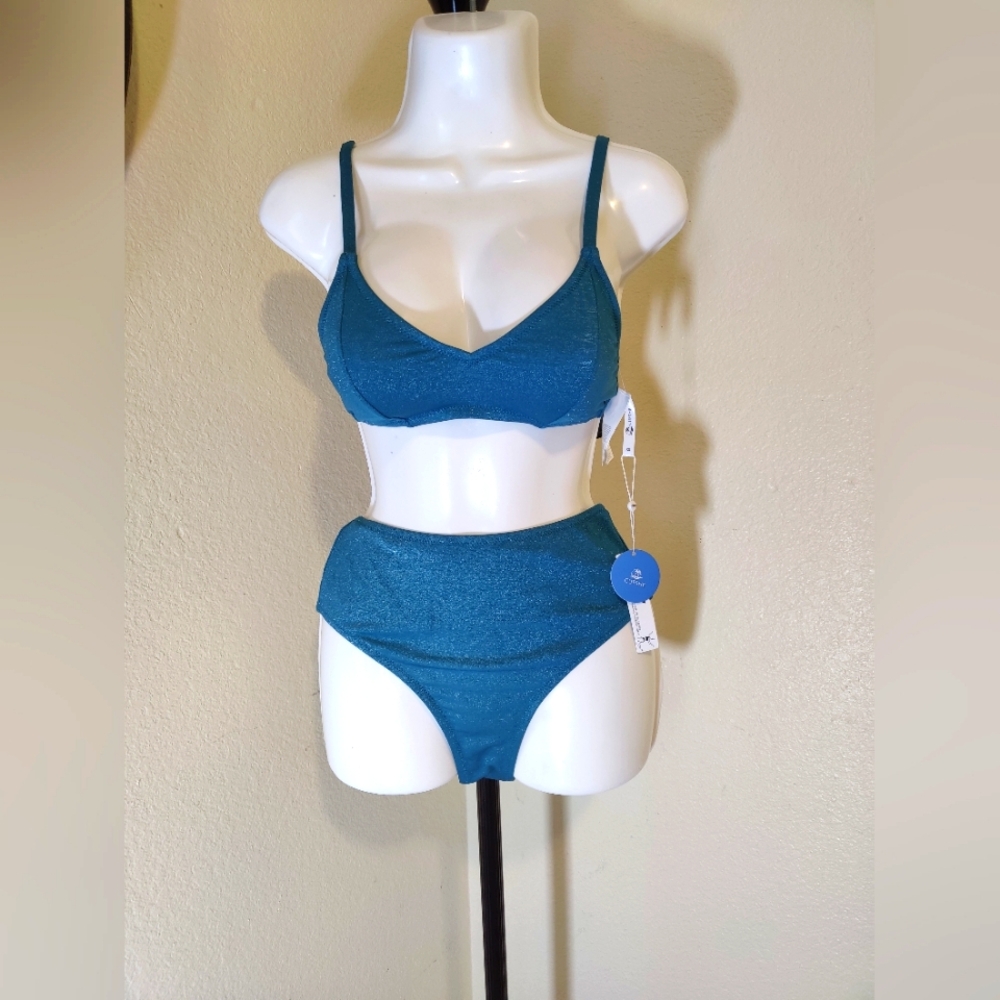 CUPSHE Women's Two Piece High Waisted Shining Bikini Set